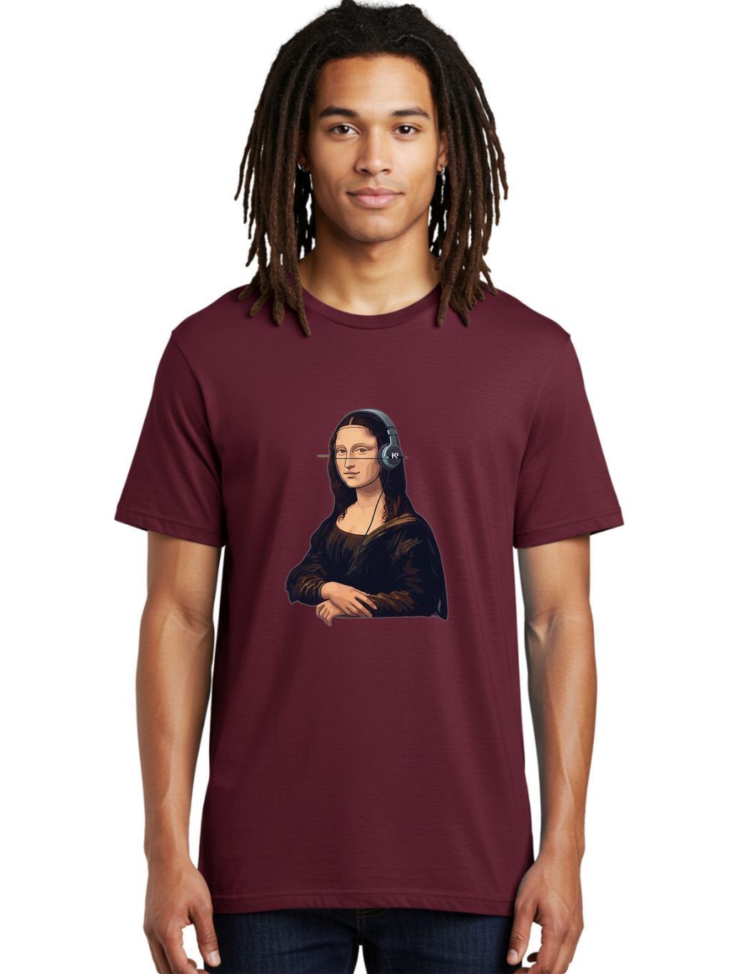 Mona-Lisa-With-Headphones-5 Men'S Graphic Tee, 100% Cotton, Comfortable Casual Summer Wear, Machine Washable, Vintage Camera, Old Camera, Antique Camera, Black Camera, Classic Photography, Photography Equipment, Nostalgic Device, Film Camera, Bam911