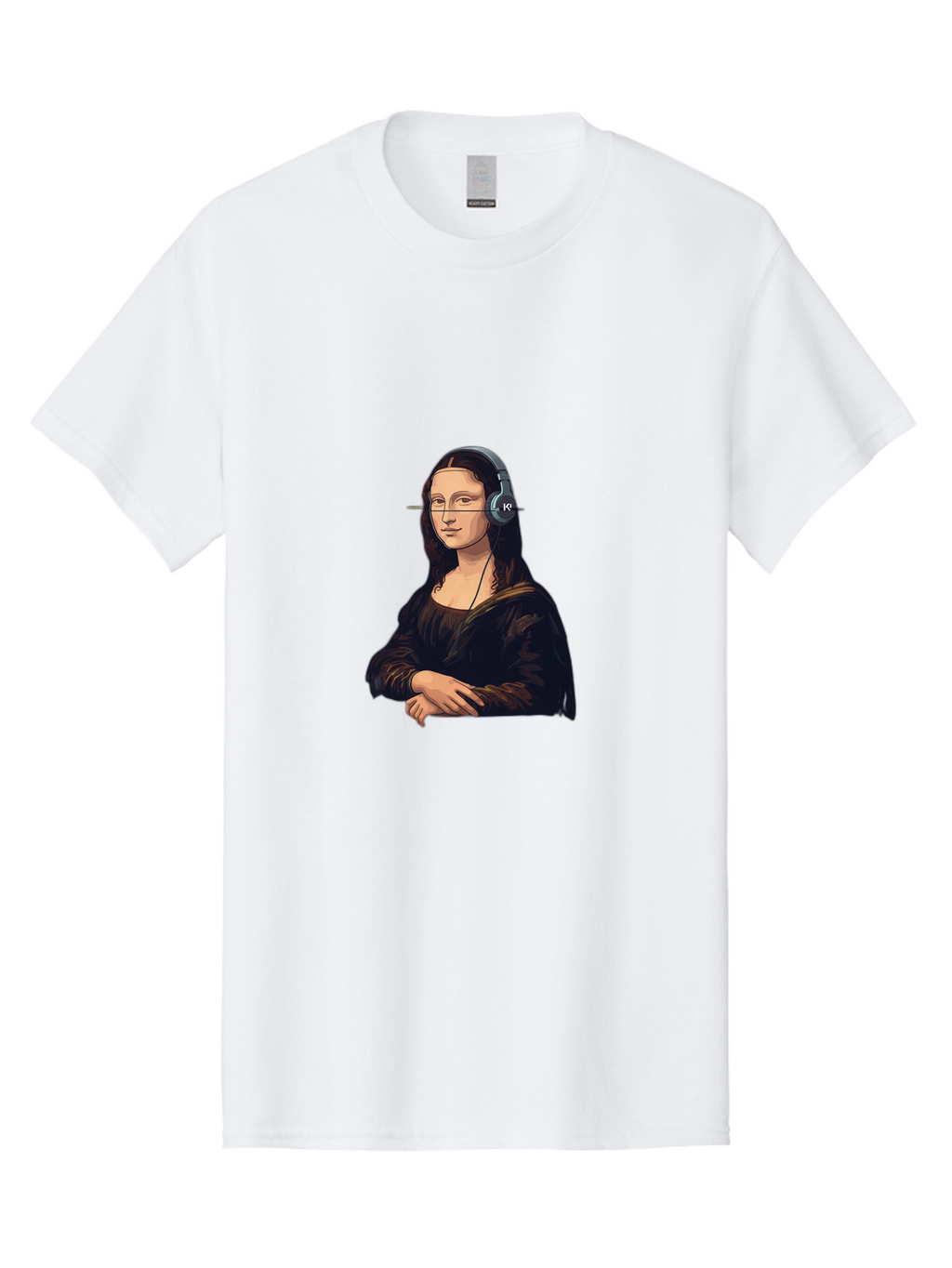Mona-Lisa-With-Headphones-5 Men'S Graphic Tee, 100% Cotton, Comfortable Casual Summer Wear, Machine Washable, Vintage Camera, Old Camera, Antique Camera, Black Camera, Classic Photography, Photography Equipment, Nostalgic Device, Film Camera, Bam911