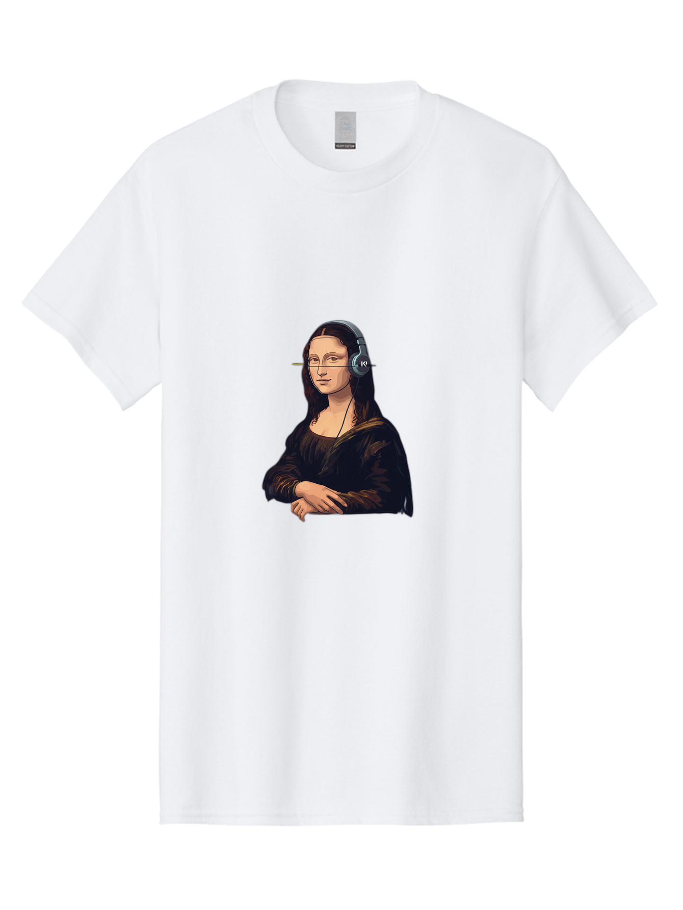 Mona-Lisa-With-Headphones-5 Men'S Graphic Tee, 100% Cotton, Comfortable Casual Summer Wear, Machine Washable, Vintage Camera, Old Camera, Antique Camera, Black Camera, Classic Photography, Photography Equipment, Nostalgic Device, Film Camera, Bam911