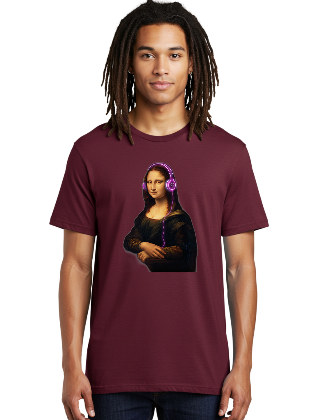 Mona-Lisa-With-Headphones Men'S Graphic Tee, 100% Cotton, Comfortable Casual Summer Wear, Machine Washable, Vintage Camera, Old Camera, Antique Camera, Black Camera, Classic Photography, Photography Equipment, Nostalgic Device, Film Camera, Bam912