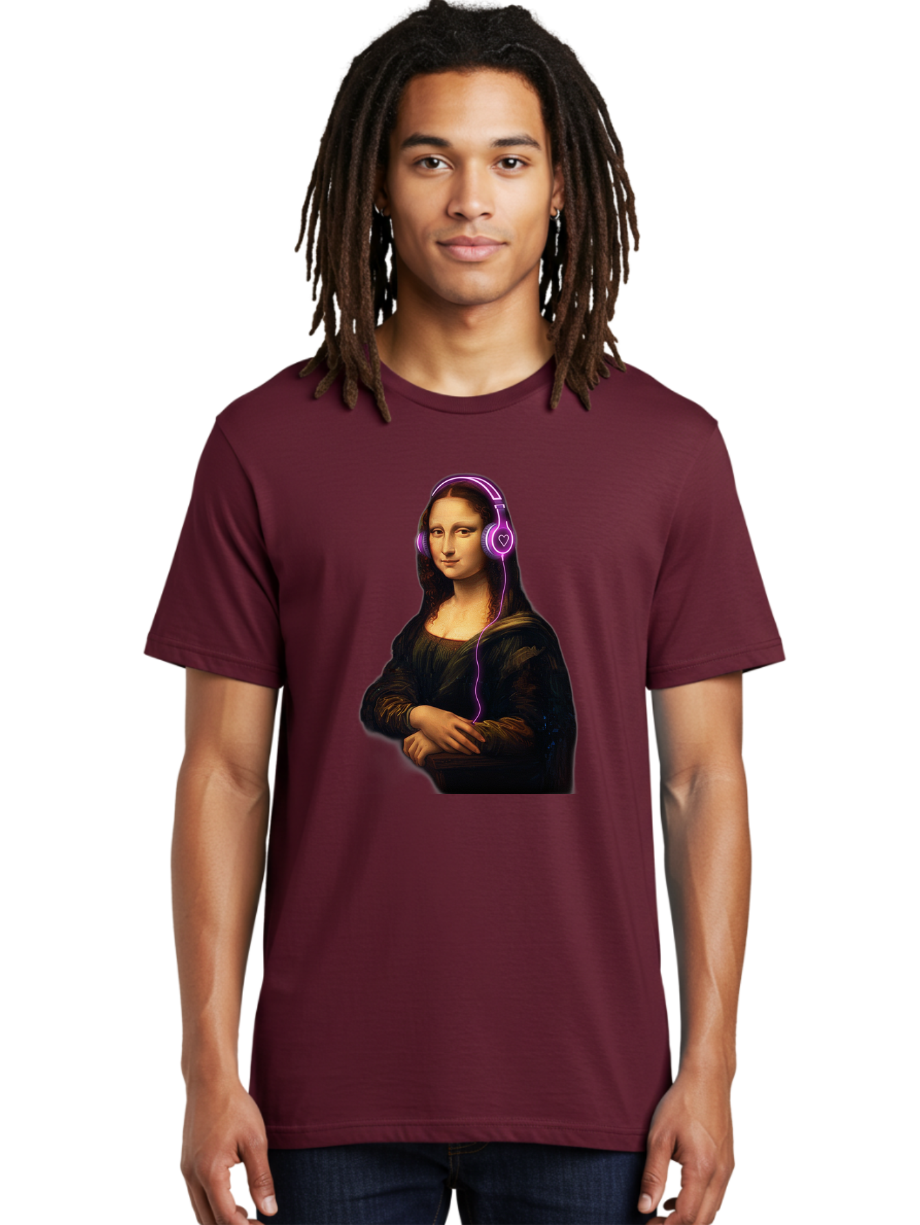 Mona-Lisa-With-Headphones Men'S Graphic Tee, 100% Cotton, Comfortable Casual Summer Wear, Machine Washable, Vintage Camera, Old Camera, Antique Camera, Black Camera, Classic Photography, Photography Equipment, Nostalgic Device, Film Camera, Bam912