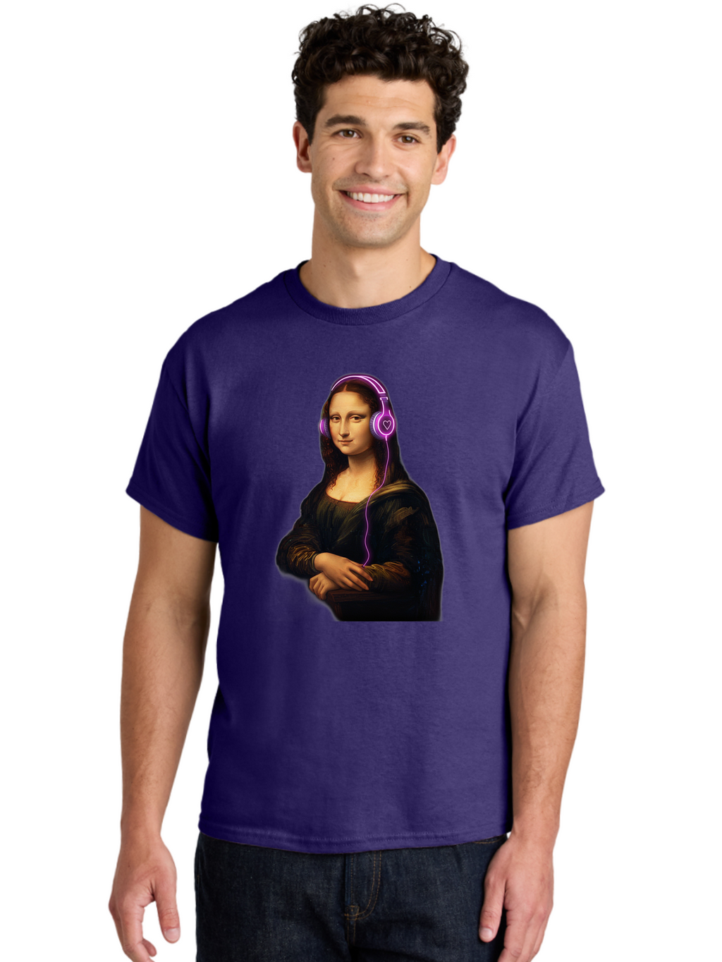 Mona-Lisa-With-Headphones Men'S Graphic Tee, 100% Cotton, Comfortable Casual Summer Wear, Machine Washable, Vintage Camera, Old Camera, Antique Camera, Black Camera, Classic Photography, Photography Equipment, Nostalgic Device, Film Camera, Bam912