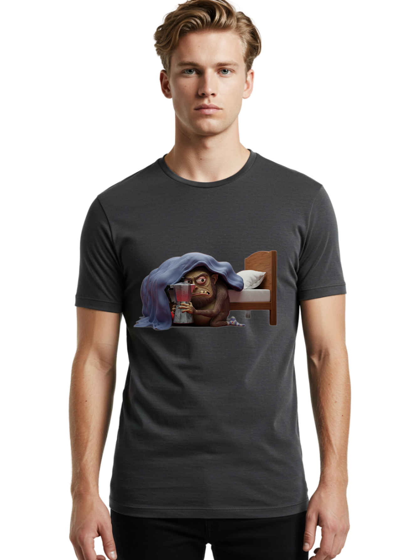 Monkey-Drinking-Coffee Men'S Graphic Tee, 100% Cotton, Comfortable Casual Summer Wear, Machine Washable, Vintage Camera, Old Camera, Antique Camera, Black Camera, Classic Photography, Photography Equipment, Nostalgic Device, Film Camera, Bam914