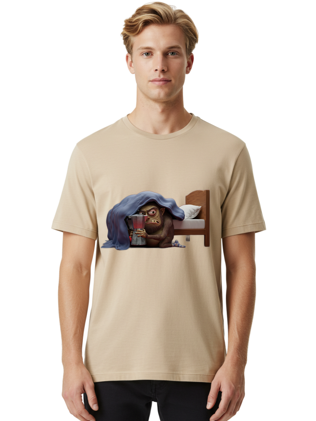 Monkey-Drinking-Coffee Men'S Graphic Tee, 100% Cotton, Comfortable Casual Summer Wear, Machine Washable, Vintage Camera, Old Camera, Antique Camera, Black Camera, Classic Photography, Photography Equipment, Nostalgic Device, Film Camera, Bam914
