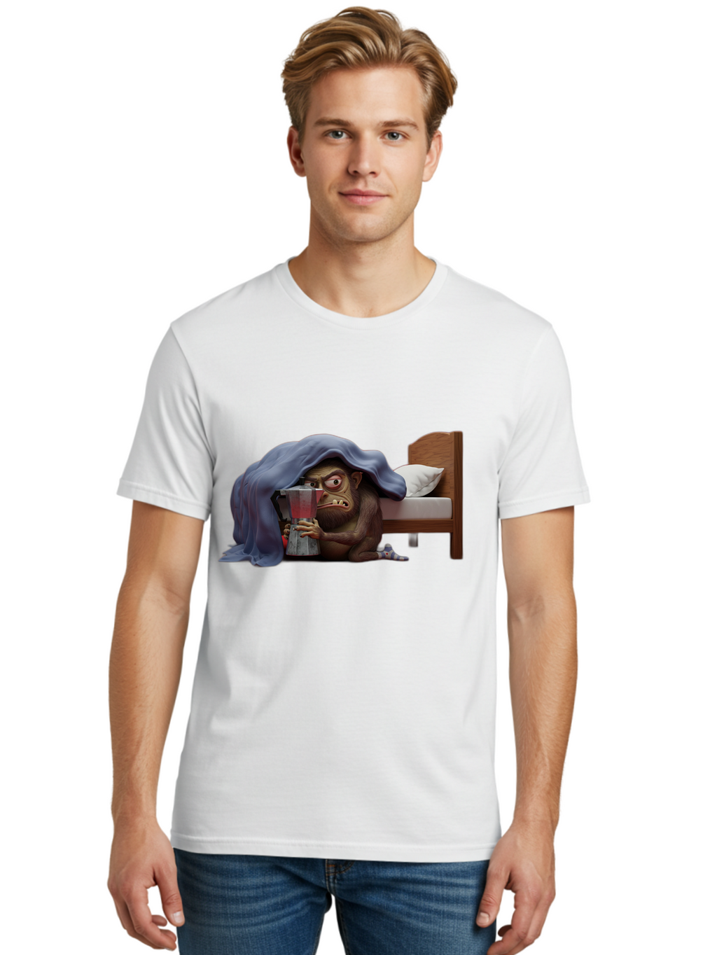 Monkey-Drinking-Coffee Men'S Graphic Tee, 100% Cotton, Comfortable Casual Summer Wear, Machine Washable, Vintage Camera, Old Camera, Antique Camera, Black Camera, Classic Photography, Photography Equipment, Nostalgic Device, Film Camera, Bam914