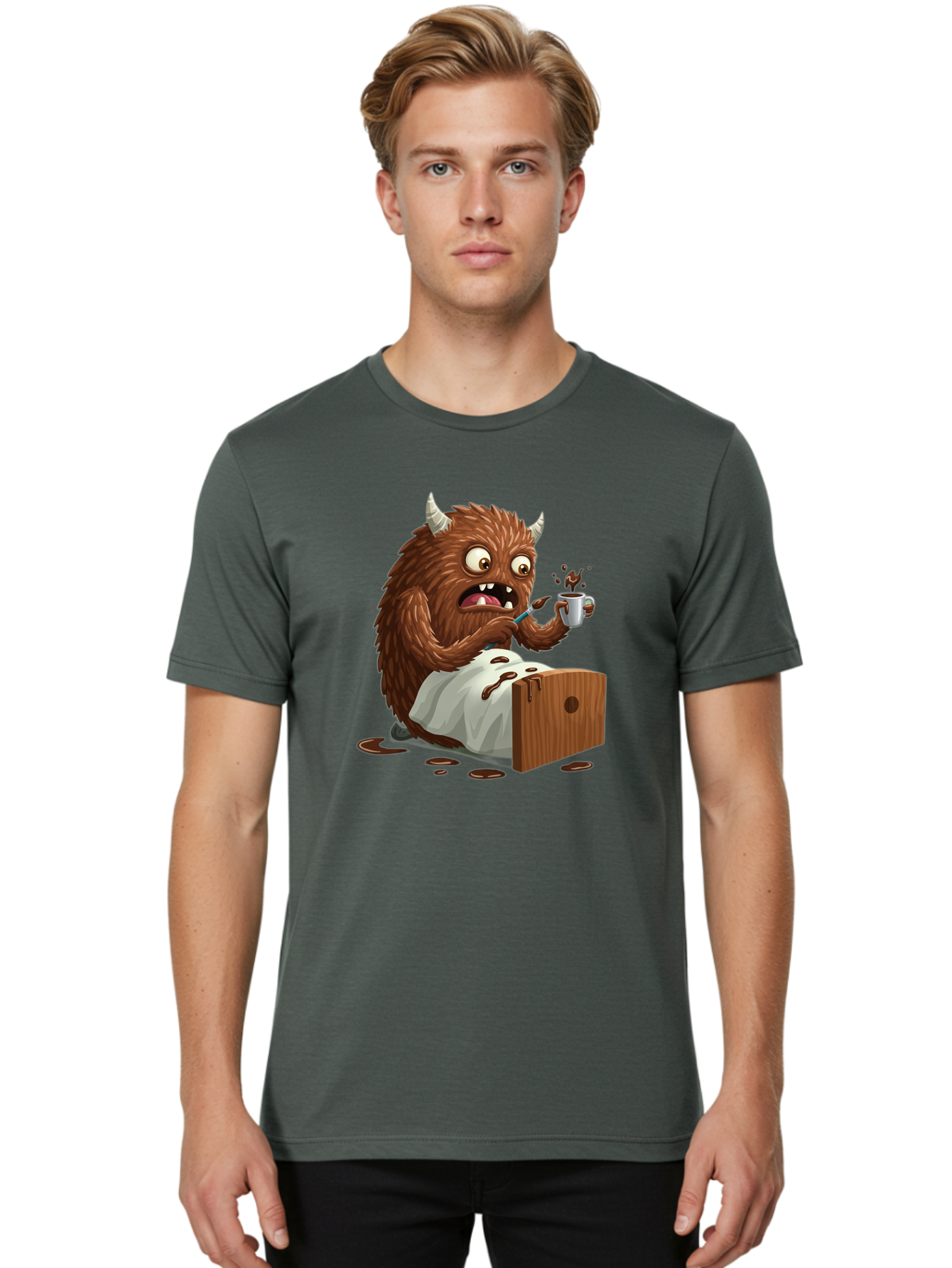 Monster-Drinking-Coffee Men'S Graphic Tee, 100% Cotton, Comfortable Casual Summer Wear, Machine Washable, Vintage Camera, Old Camera, Antique Camera, Black Camera, Classic Photography, Photography Equipment, Nostalgic Device, Film Camera, Bam915