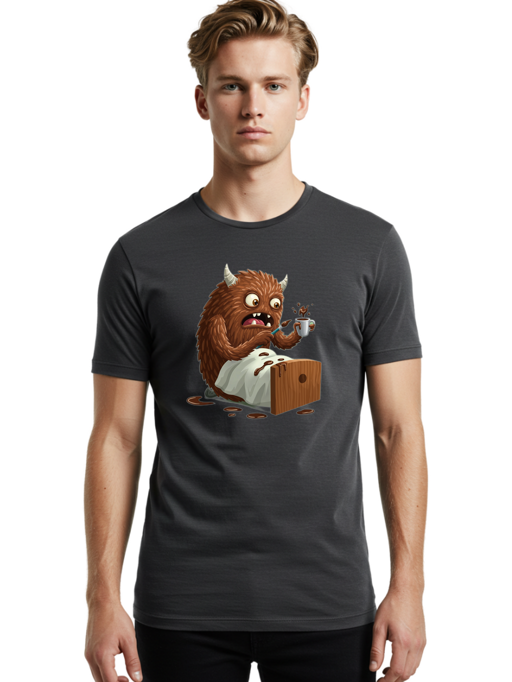 Monster-Drinking-Coffee Men'S Graphic Tee, 100% Cotton, Comfortable Casual Summer Wear, Machine Washable, Vintage Camera, Old Camera, Antique Camera, Black Camera, Classic Photography, Photography Equipment, Nostalgic Device, Film Camera, Bam915