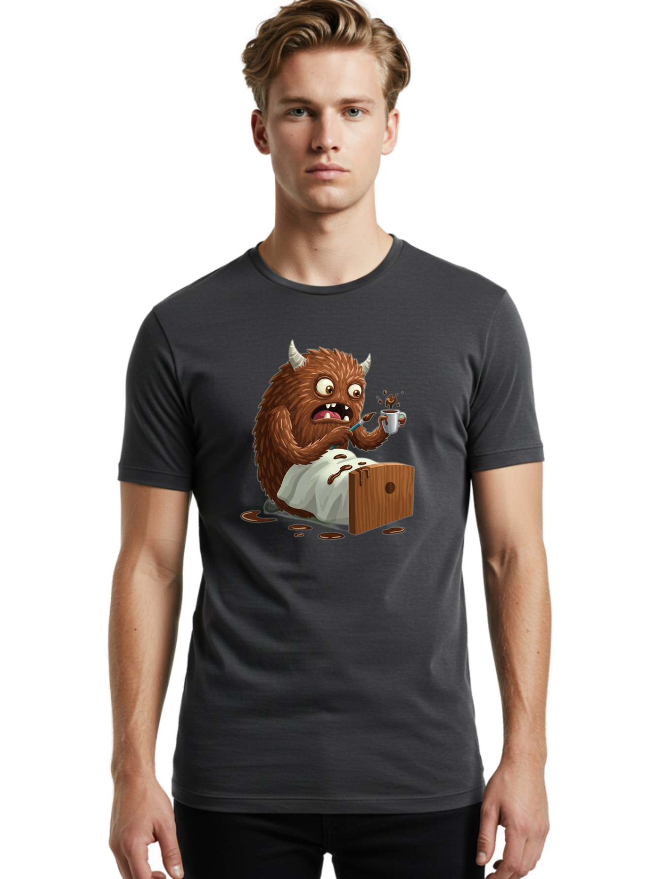 Monster-Drinking-Coffee Men'S Graphic Tee, 100% Cotton, Comfortable Casual Summer Wear, Machine Washable, Vintage Camera, Old Camera, Antique Camera, Black Camera, Classic Photography, Photography Equipment, Nostalgic Device, Film Camera, Bam915