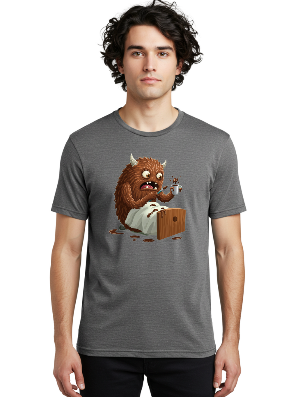 Monster-Drinking-Coffee Men'S Graphic Tee, 100% Cotton, Comfortable Casual Summer Wear, Machine Washable, Vintage Camera, Old Camera, Antique Camera, Black Camera, Classic Photography, Photography Equipment, Nostalgic Device, Film Camera, Bam915