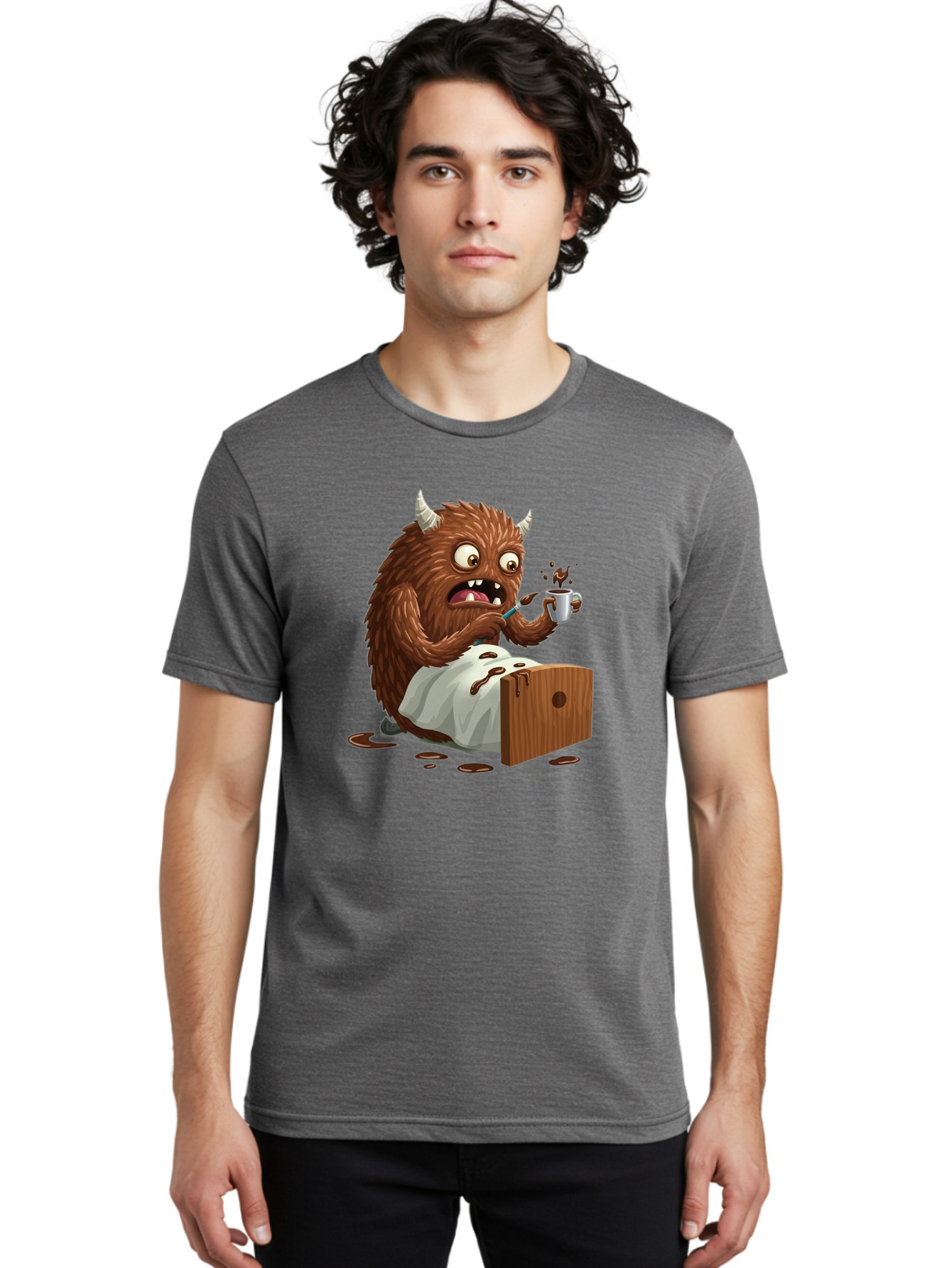 Monster-Drinking-Coffee Men'S Graphic Tee, 100% Cotton, Comfortable Casual Summer Wear, Machine Washable, Vintage Camera, Old Camera, Antique Camera, Black Camera, Classic Photography, Photography Equipment, Nostalgic Device, Film Camera, Bam915