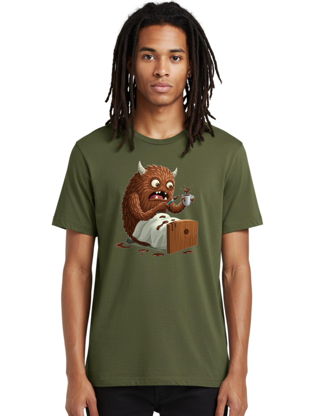 Monster-Drinking-Coffee Men'S Graphic Tee, 100% Cotton, Comfortable Casual Summer Wear, Machine Washable, Vintage Camera, Old Camera, Antique Camera, Black Camera, Classic Photography, Photography Equipment, Nostalgic Device, Film Camera, Bam915
