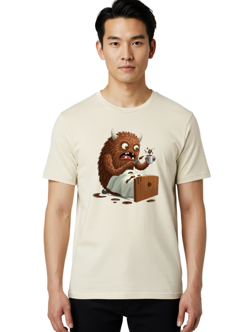Monster-Drinking-Coffee Men'S Graphic Tee, 100% Cotton, Comfortable Casual Summer Wear, Machine Washable, Vintage Camera, Old Camera, Antique Camera, Black Camera, Classic Photography, Photography Equipment, Nostalgic Device, Film Camera, Bam915