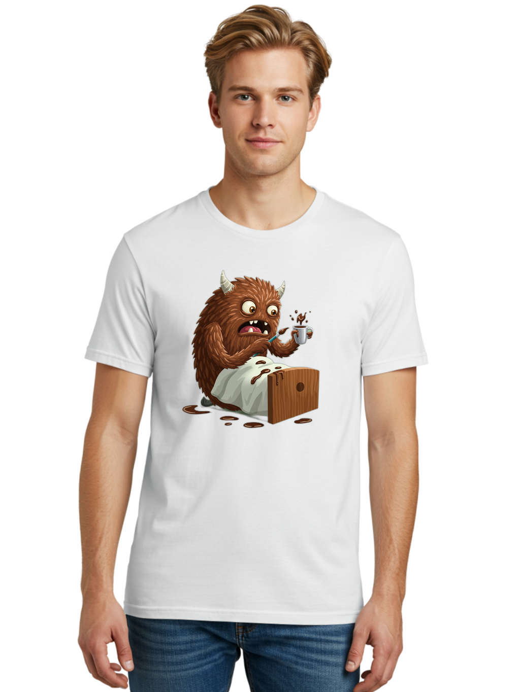 Monster-Drinking-Coffee Men'S Graphic Tee, 100% Cotton, Comfortable Casual Summer Wear, Machine Washable, Vintage Camera, Old Camera, Antique Camera, Black Camera, Classic Photography, Photography Equipment, Nostalgic Device, Film Camera, Bam915