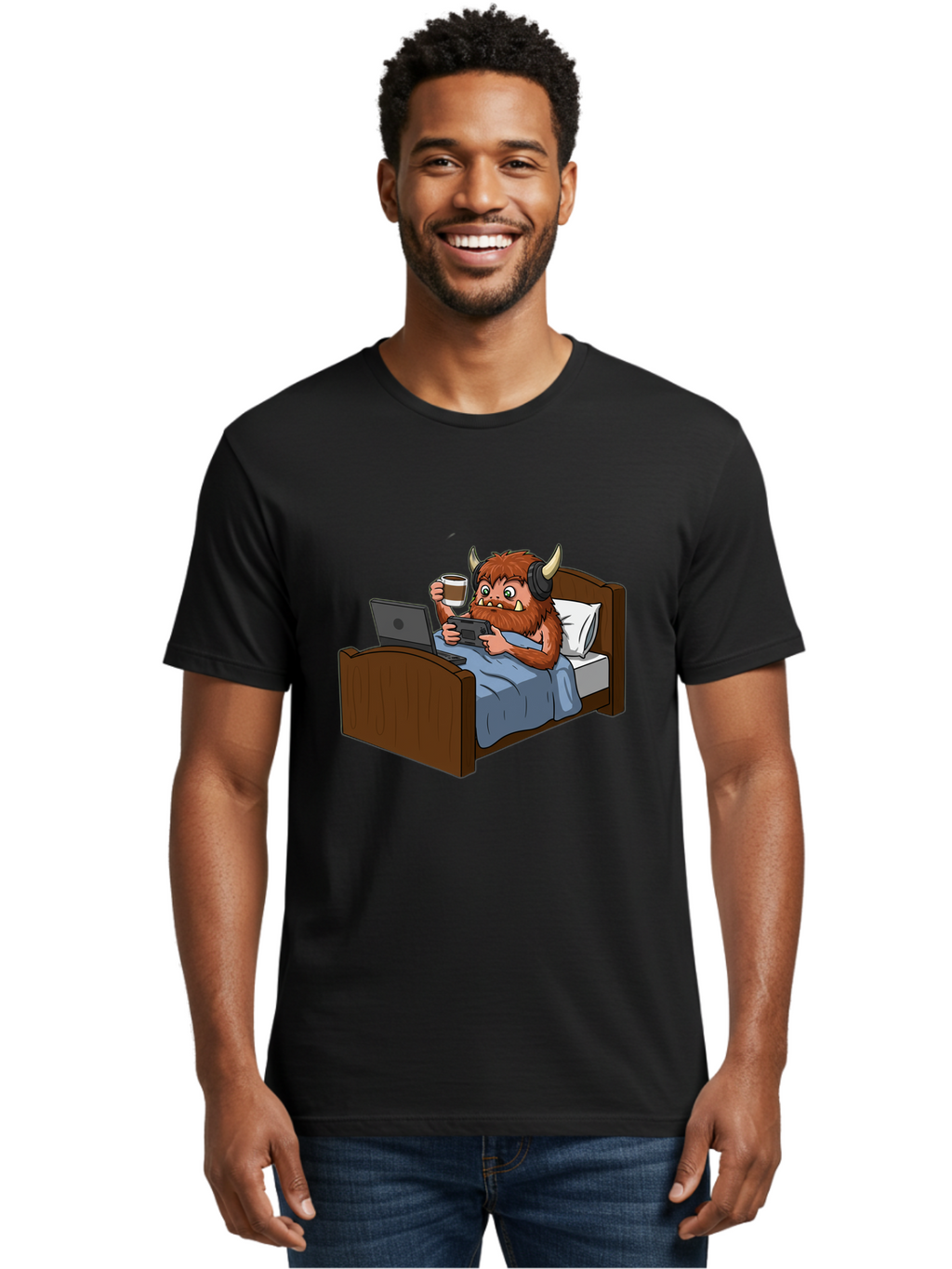 Monster-Relaxing-On-Bed Men'S Graphic Tee, 100% Cotton, Comfortable Casual Summer Wear, Machine Washable, Vintage Camera, Old Camera, Antique Camera, Black Camera, Classic Photography, Photography Equipment, Nostalgic Device, Film Camera, Bam919