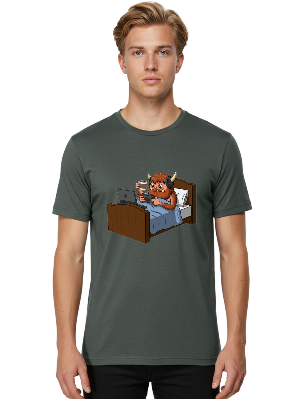 Monster-Relaxing-On-Bed Men'S Graphic Tee, 100% Cotton, Comfortable Casual Summer Wear, Machine Washable, Vintage Camera, Old Camera, Antique Camera, Black Camera, Classic Photography, Photography Equipment, Nostalgic Device, Film Camera, Bam919