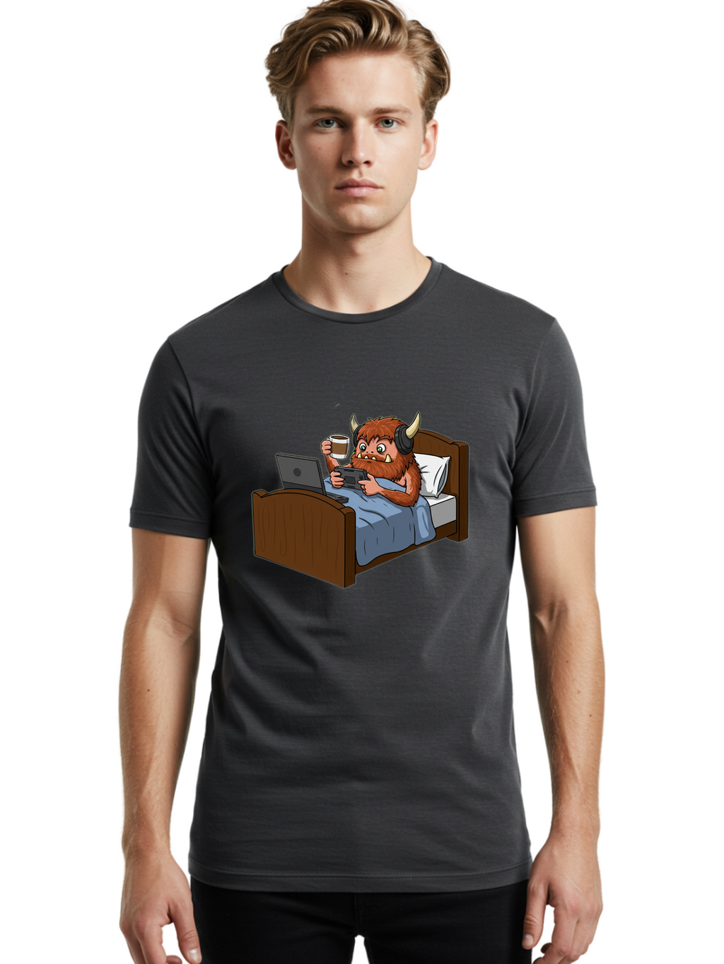 Monster-Relaxing-On-Bed Men'S Graphic Tee, 100% Cotton, Comfortable Casual Summer Wear, Machine Washable, Vintage Camera, Old Camera, Antique Camera, Black Camera, Classic Photography, Photography Equipment, Nostalgic Device, Film Camera, Bam919