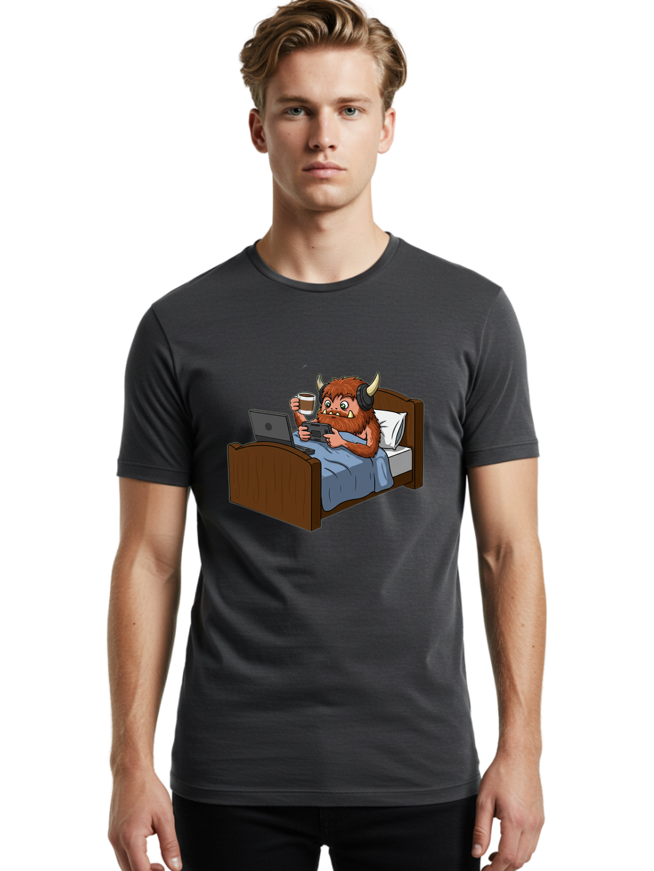 Monster-Relaxing-On-Bed Men'S Graphic Tee, 100% Cotton, Comfortable Casual Summer Wear, Machine Washable, Vintage Camera, Old Camera, Antique Camera, Black Camera, Classic Photography, Photography Equipment, Nostalgic Device, Film Camera, Bam919