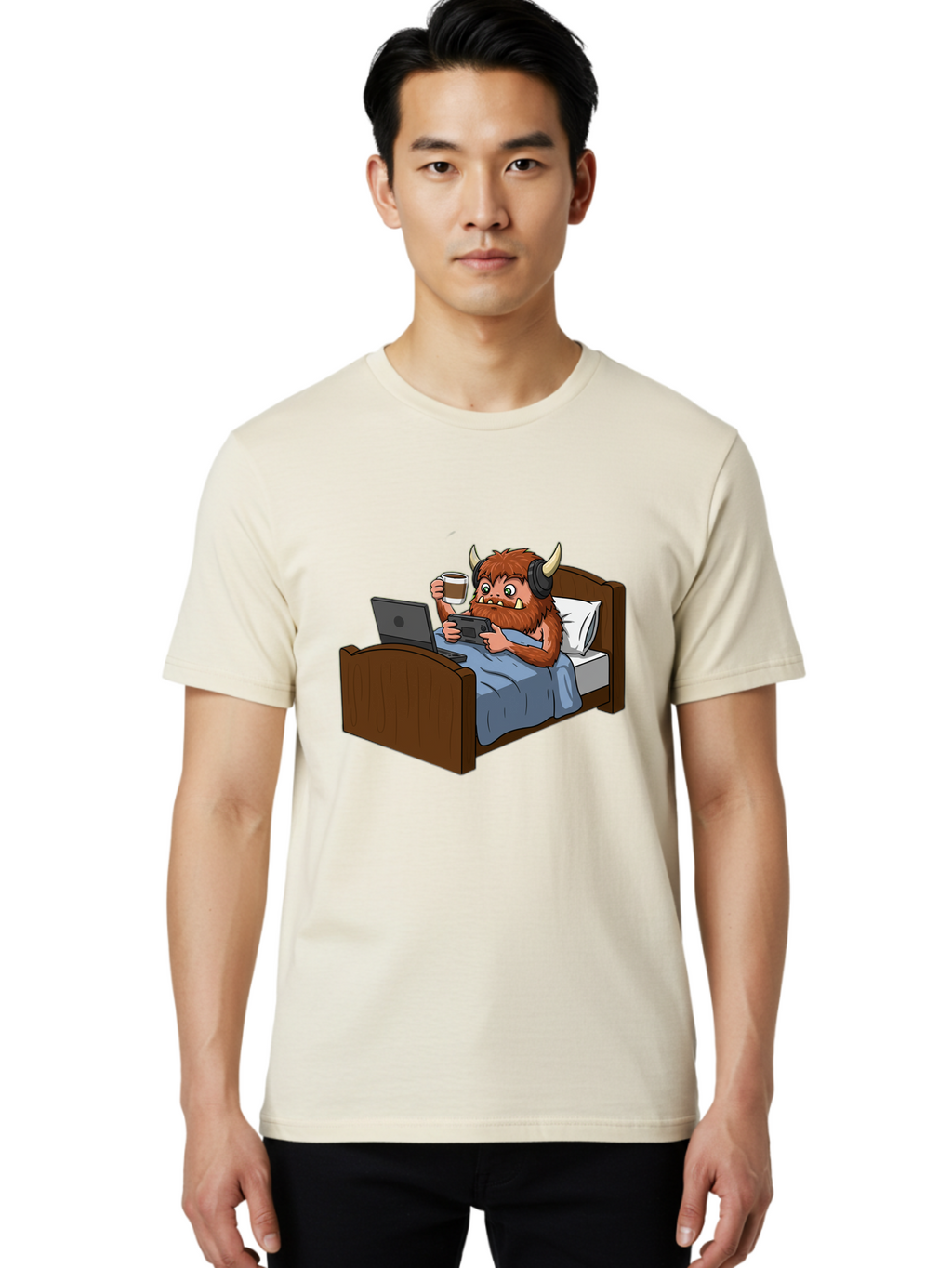 Monster-Relaxing-On-Bed Men'S Graphic Tee, 100% Cotton, Comfortable Casual Summer Wear, Machine Washable, Vintage Camera, Old Camera, Antique Camera, Black Camera, Classic Photography, Photography Equipment, Nostalgic Device, Film Camera, Bam919