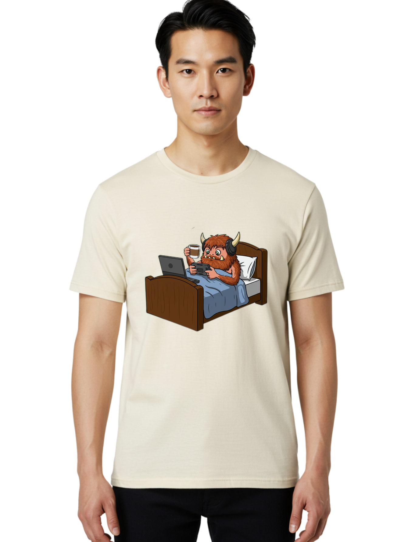 Monster-Relaxing-On-Bed Men'S Graphic Tee, 100% Cotton, Comfortable Casual Summer Wear, Machine Washable, Vintage Camera, Old Camera, Antique Camera, Black Camera, Classic Photography, Photography Equipment, Nostalgic Device, Film Camera, Bam919