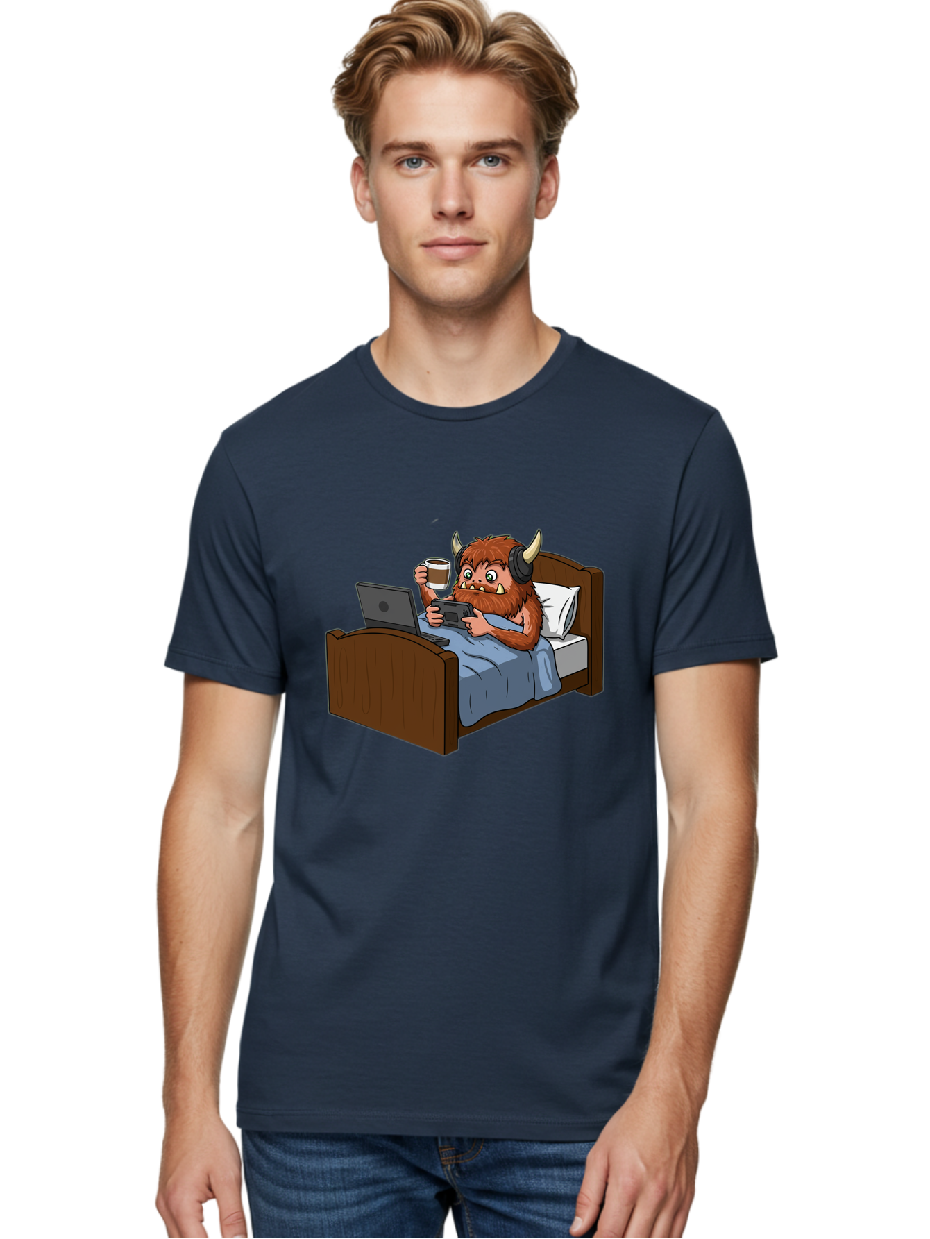 Monster-Relaxing-On-Bed Men'S Graphic Tee, 100% Cotton, Comfortable Casual Summer Wear, Machine Washable, Vintage Camera, Old Camera, Antique Camera, Black Camera, Classic Photography, Photography Equipment, Nostalgic Device, Film Camera, Bam919
