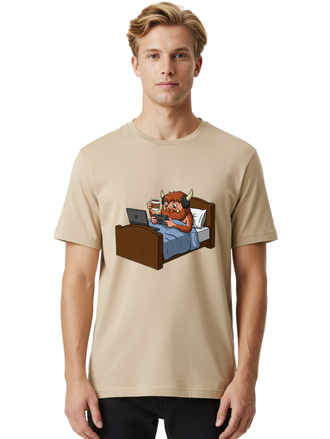 Monster-Relaxing-On-Bed Men'S Graphic Tee, 100% Cotton, Comfortable Casual Summer Wear, Machine Washable, Vintage Camera, Old Camera, Antique Camera, Black Camera, Classic Photography, Photography Equipment, Nostalgic Device, Film Camera, Bam919