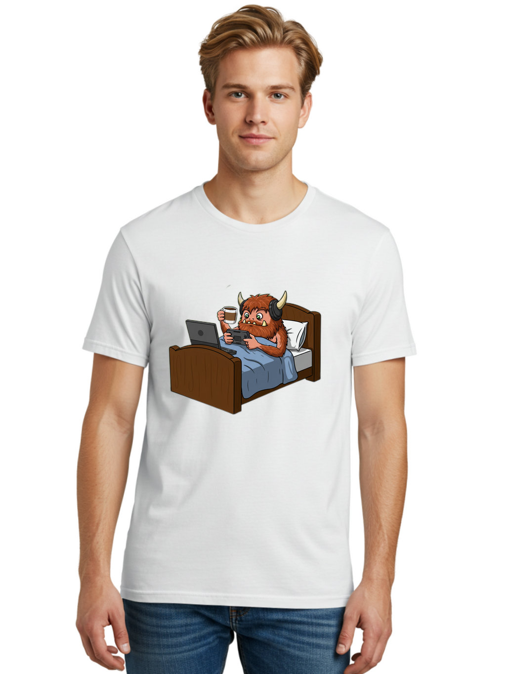 Monster-Relaxing-On-Bed Men'S Graphic Tee, 100% Cotton, Comfortable Casual Summer Wear, Machine Washable, Vintage Camera, Old Camera, Antique Camera, Black Camera, Classic Photography, Photography Equipment, Nostalgic Device, Film Camera, Bam919