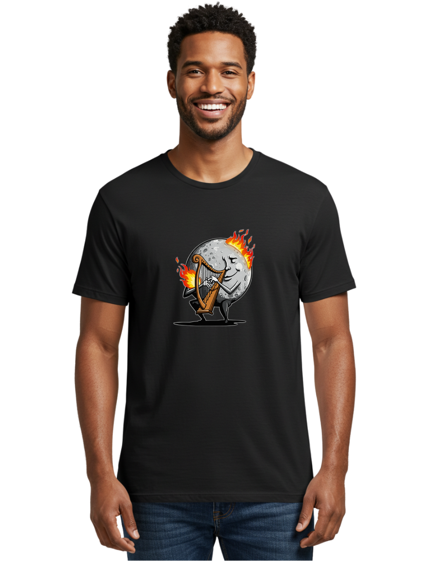 Moon-Playing-Harp Men'S Graphic Tee, 100% Cotton, Comfortable Casual Summer Wear, Machine Washable, Vintage Camera, Old Camera, Antique Camera, Black Camera, Classic Photography, Photography Equipment, Nostalgic Device, Film Camera, Camera Art Bam922