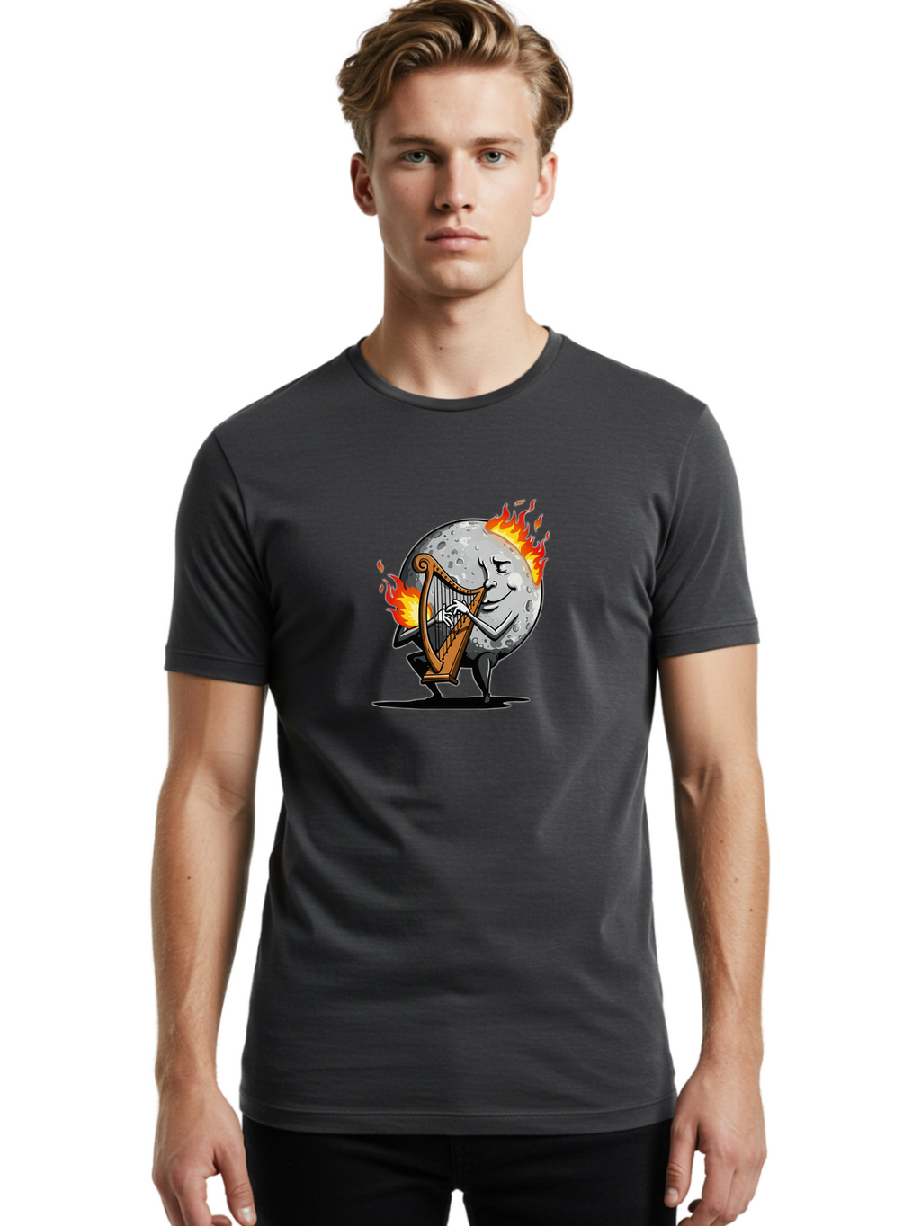Moon-Playing-Harp Men'S Graphic Tee, 100% Cotton, Comfortable Casual Summer Wear, Machine Washable, Vintage Camera, Old Camera, Antique Camera, Black Camera, Classic Photography, Photography Equipment, Nostalgic Device, Film Camera, Camera Art Bam922