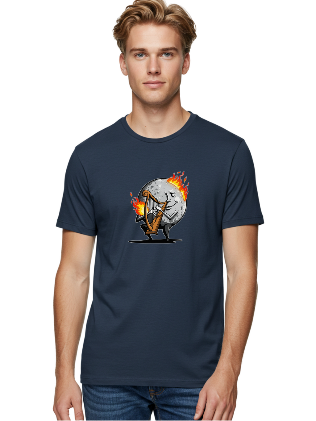 Moon-Playing-Harp Men'S Graphic Tee, 100% Cotton, Comfortable Casual Summer Wear, Machine Washable, Vintage Camera, Old Camera, Antique Camera, Black Camera, Classic Photography, Photography Equipment, Nostalgic Device, Film Camera, Camera Art Bam922