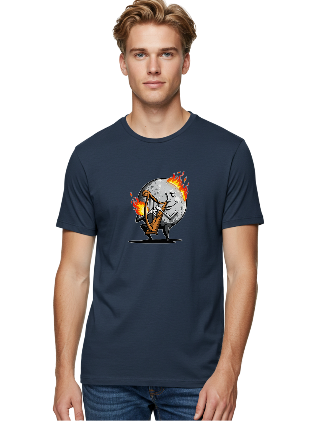 Moon-Playing-Harp Men'S Graphic Tee, 100% Cotton, Comfortable Casual Summer Wear, Machine Washable, Vintage Camera, Old Camera, Antique Camera, Black Camera, Classic Photography, Photography Equipment, Nostalgic Device, Film Camera, Camera Art Bam922