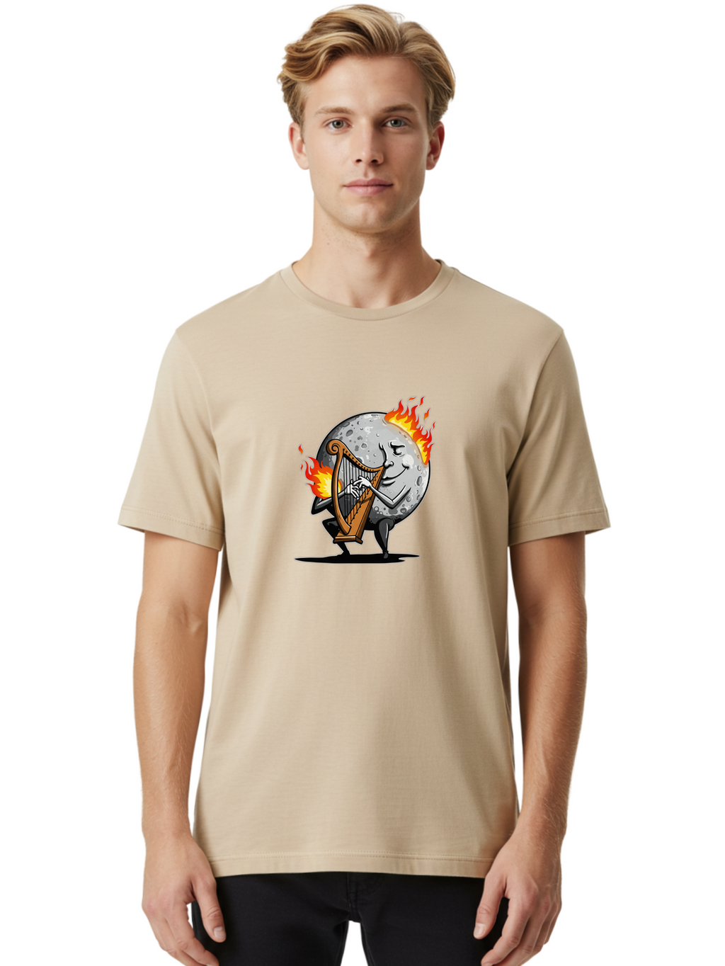 Moon-Playing-Harp Men'S Graphic Tee, 100% Cotton, Comfortable Casual Summer Wear, Machine Washable, Vintage Camera, Old Camera, Antique Camera, Black Camera, Classic Photography, Photography Equipment, Nostalgic Device, Film Camera, Camera Art Bam922