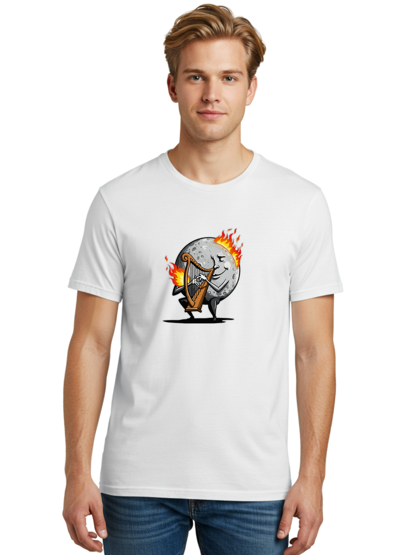Moon-Playing-Harp Men'S Graphic Tee, 100% Cotton, Comfortable Casual Summer Wear, Machine Washable, Vintage Camera, Old Camera, Antique Camera, Black Camera, Classic Photography, Photography Equipment, Nostalgic Device, Film Camera, Camera Art Bam922