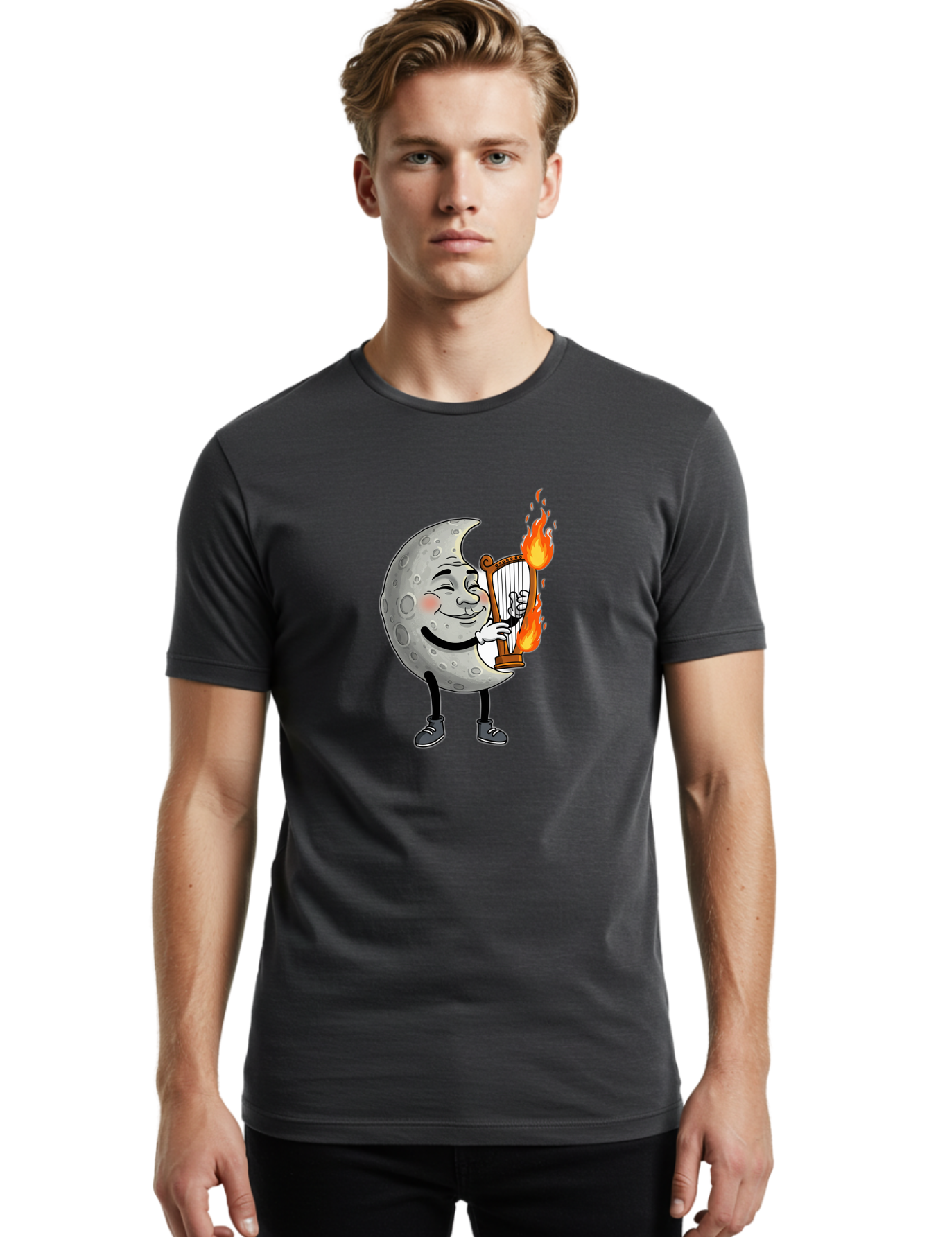 Moon-Playing-Lyre Men'S Graphic Tee, 100% Cotton, Comfortable Casual Summer Wear, Machine Washable, Vintage Camera, Old Camera, Antique Camera, Black Camera, Classic Photography, Photography Equipment, Nostalgic Device, Film Camera, Camera Art Bam924