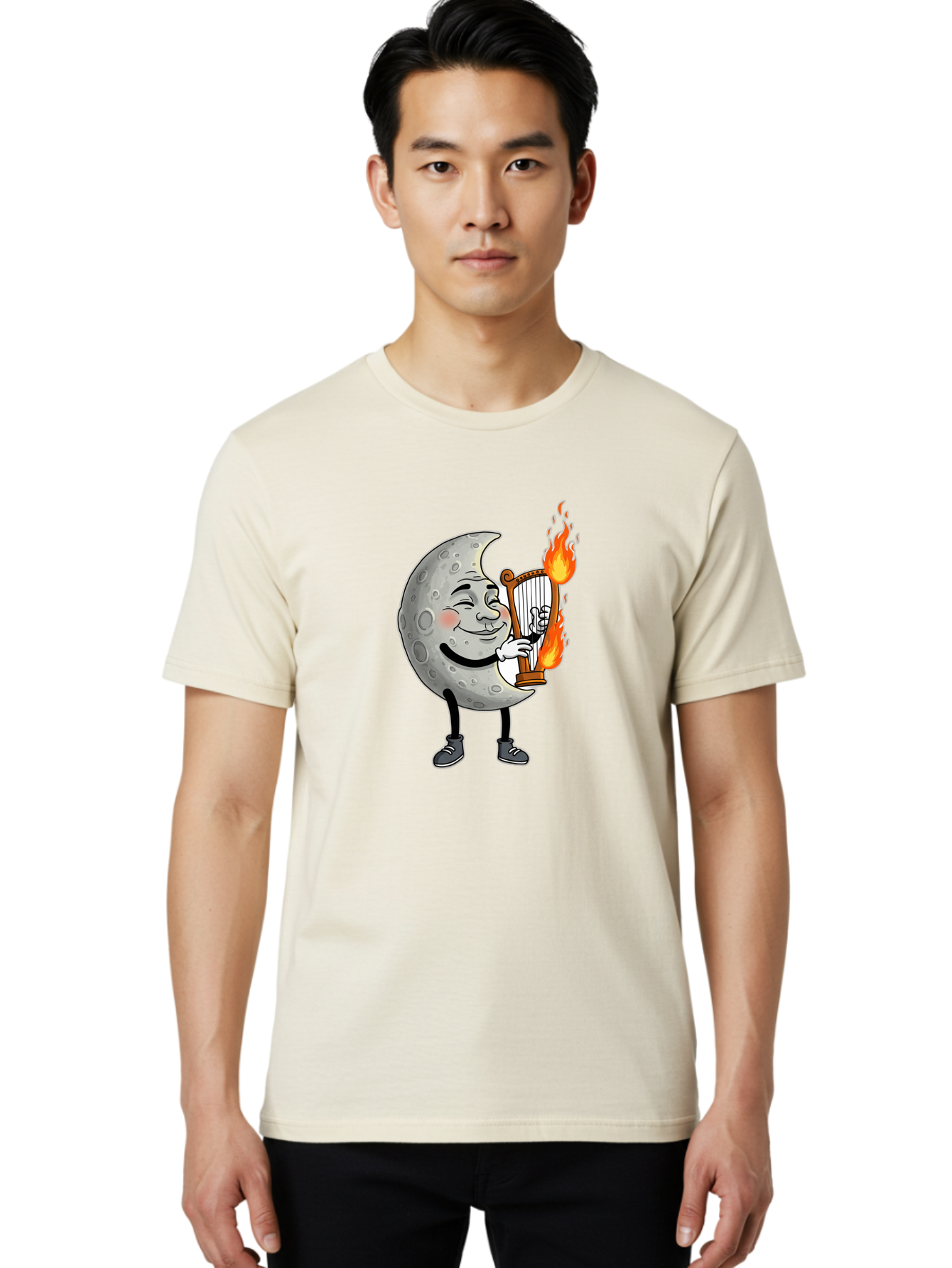 Moon-Playing-Lyre Men'S Graphic Tee, 100% Cotton, Comfortable Casual Summer Wear, Machine Washable, Vintage Camera, Old Camera, Antique Camera, Black Camera, Classic Photography, Photography Equipment, Nostalgic Device, Film Camera, Camera Art Bam924