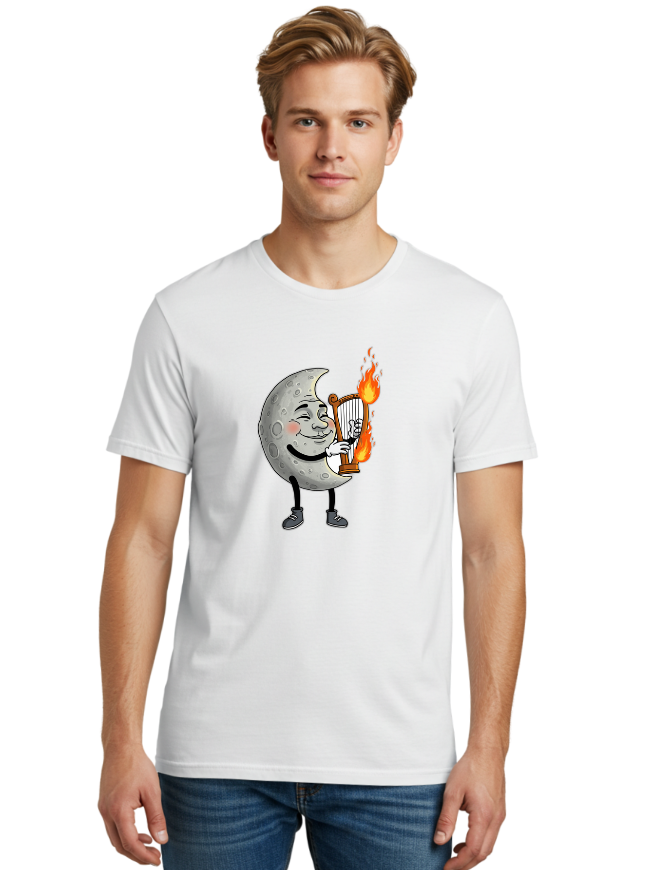Moon-Playing-Lyre Men'S Graphic Tee, 100% Cotton, Comfortable Casual Summer Wear, Machine Washable, Vintage Camera, Old Camera, Antique Camera, Black Camera, Classic Photography, Photography Equipment, Nostalgic Device, Film Camera, Camera Art Bam924