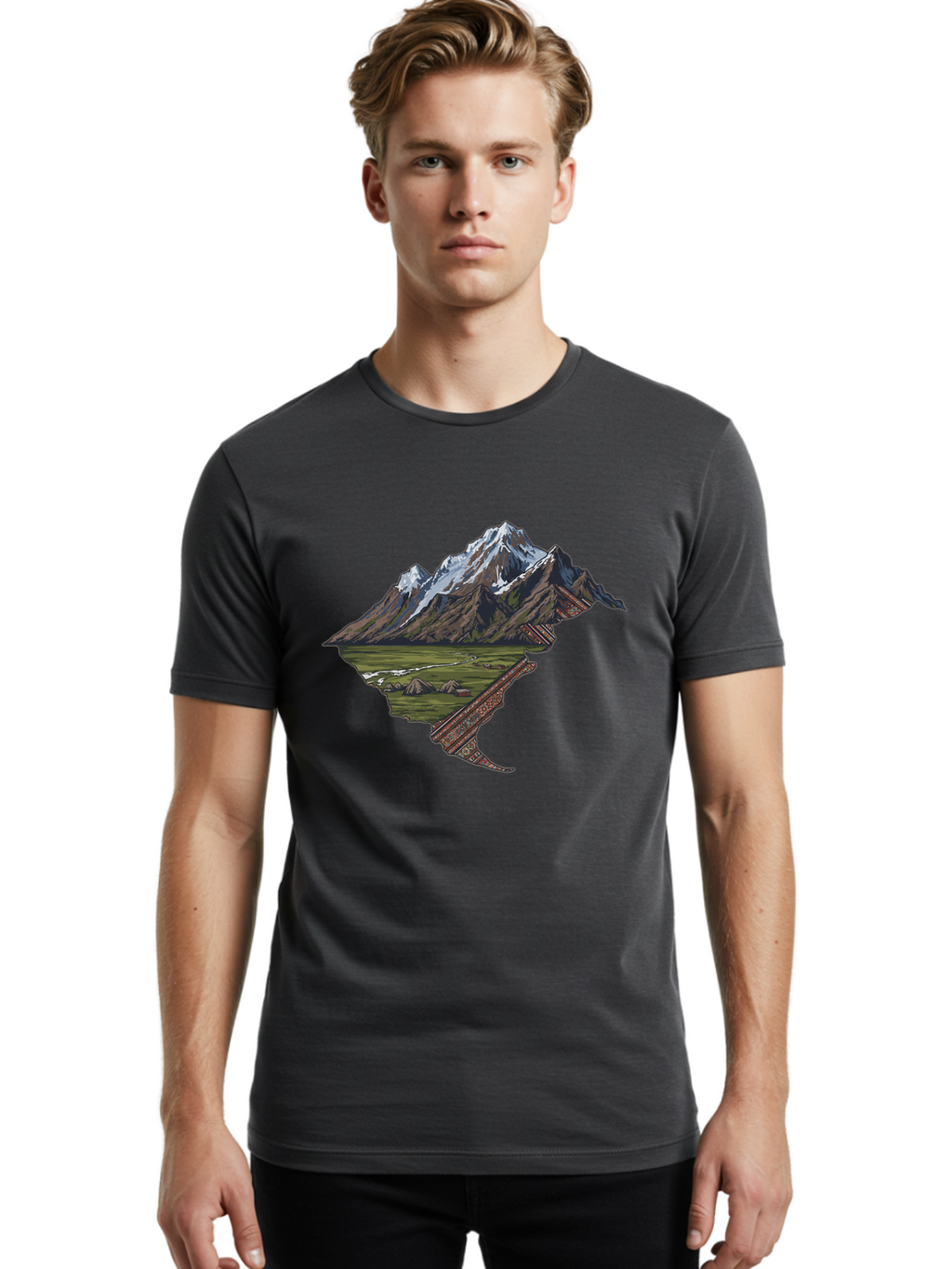 Mountain-Landscape-1 Men'S Graphic Tee, 100% Cotton, Comfortable Casual Summer Wear, Machine Washable, Vintage Camera, Old Camera, Antique Camera, Black Camera, Classic Photography, Photography Equipment, Nostalgic Device, Film Camera, Bam933