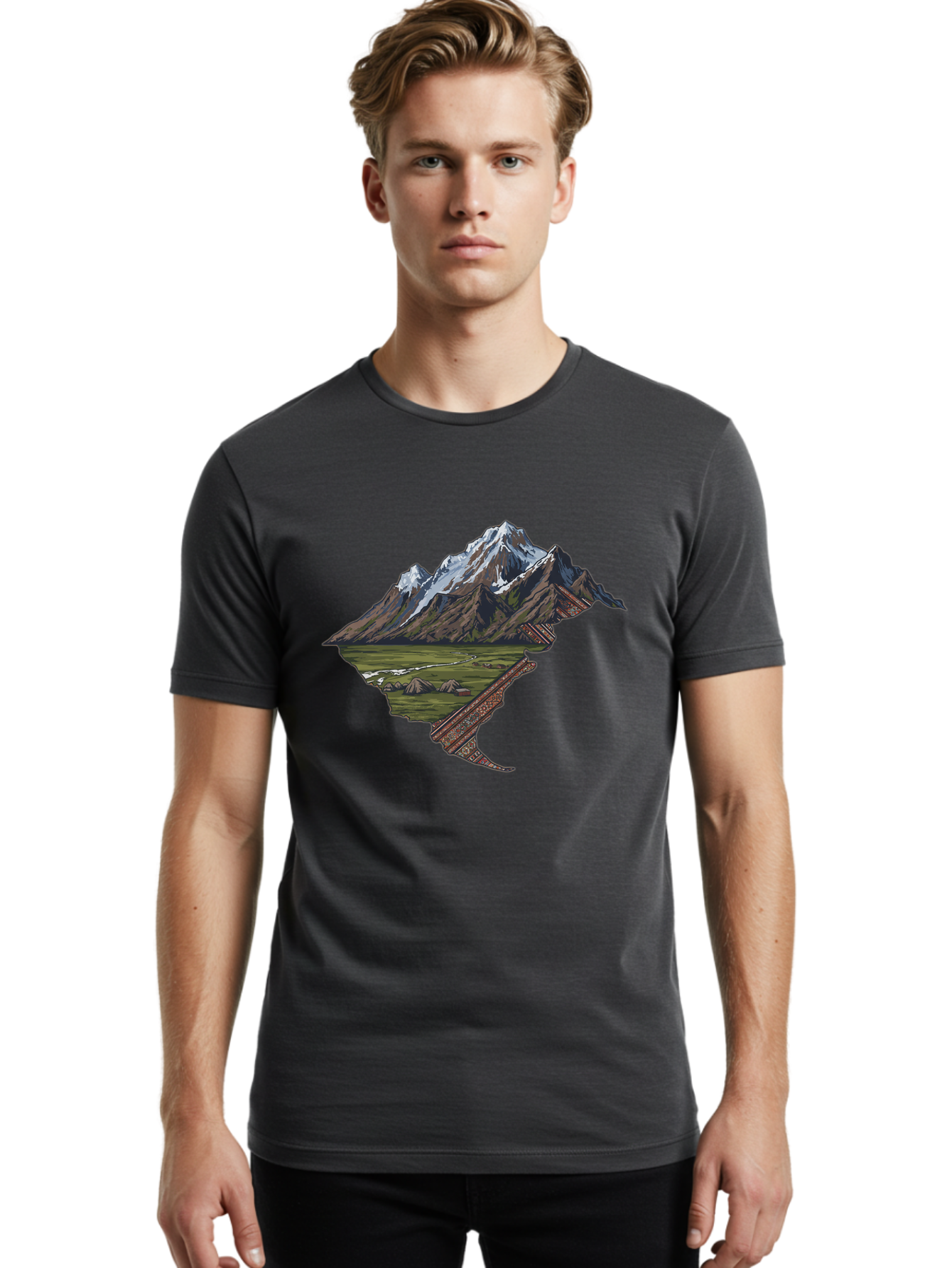 Mountain-Landscape-1 Men'S Graphic Tee, 100% Cotton, Comfortable Casual Summer Wear, Machine Washable, Vintage Camera, Old Camera, Antique Camera, Black Camera, Classic Photography, Photography Equipment, Nostalgic Device, Film Camera, Bam933