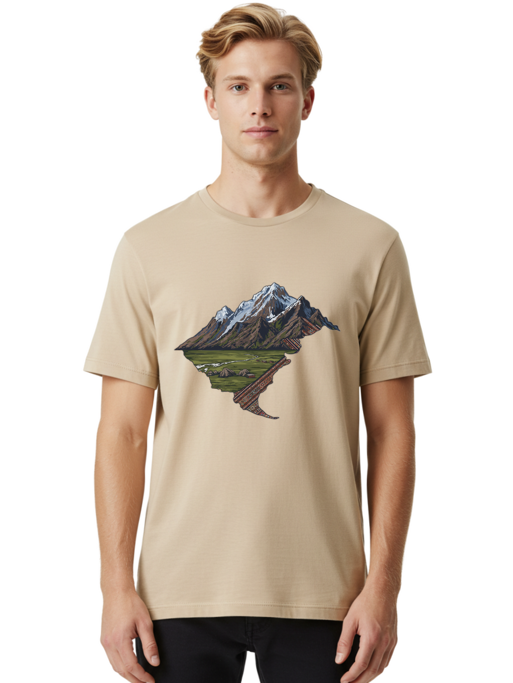 Mountain-Landscape-1 Men'S Graphic Tee, 100% Cotton, Comfortable Casual Summer Wear, Machine Washable, Vintage Camera, Old Camera, Antique Camera, Black Camera, Classic Photography, Photography Equipment, Nostalgic Device, Film Camera, Bam933