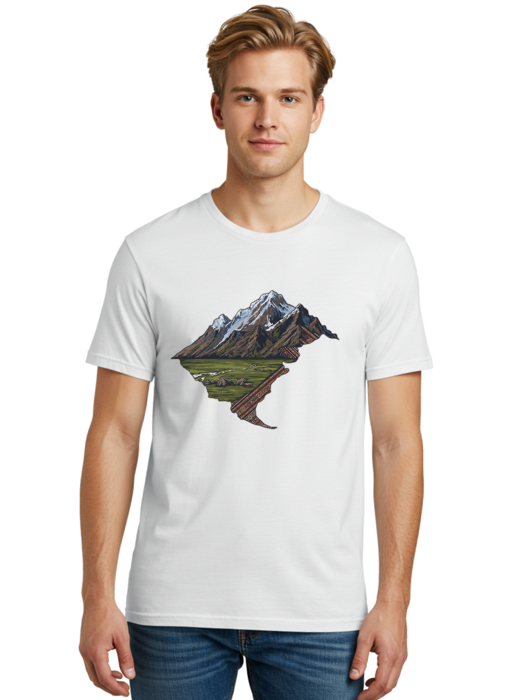 Mountain-Landscape-1 Men'S Graphic Tee, 100% Cotton, Comfortable Casual Summer Wear, Machine Washable, Vintage Camera, Old Camera, Antique Camera, Black Camera, Classic Photography, Photography Equipment, Nostalgic Device, Film Camera, Bam933