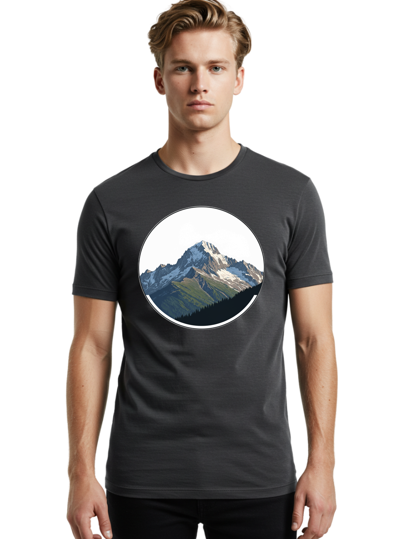 Mountain-Landscape-2 Men'S Graphic Tee, 100% Cotton, Comfortable Casual Summer Wear, Machine Washable, Vintage Camera, Old Camera, Antique Camera, Black Camera, Classic Photography, Photography Equipment, Nostalgic Device, Film Camera, Bam934