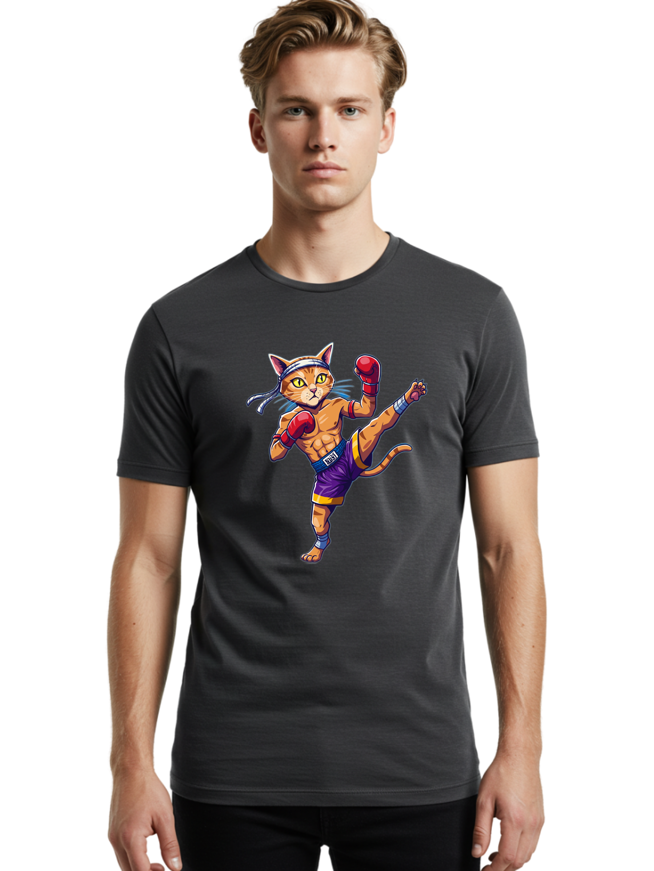 Muay-Thai-Cat-4 Men'S Graphic Tee, 100% Cotton, Comfortable Casual Summer Wear, Machine Washable, Vintage Camera, Old Camera, Antique Camera, Black Camera, Classic Photography, Photography Equipment, Nostalgic Device, Film Camera, Camera Art Bam944