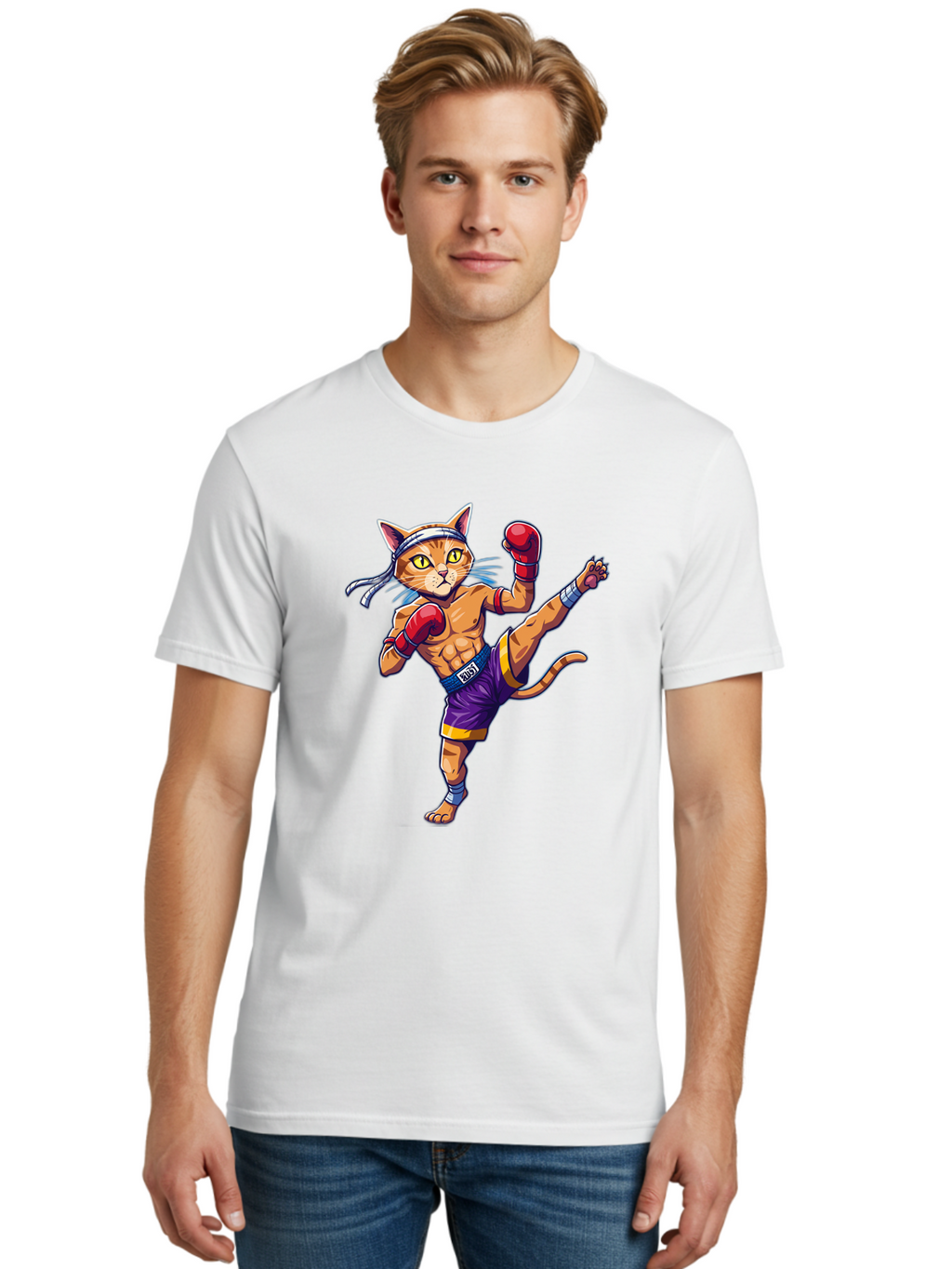 Muay-Thai-Cat-4 Men'S Graphic Tee, 100% Cotton, Comfortable Casual Summer Wear, Machine Washable, Vintage Camera, Old Camera, Antique Camera, Black Camera, Classic Photography, Photography Equipment, Nostalgic Device, Film Camera, Camera Art Bam944