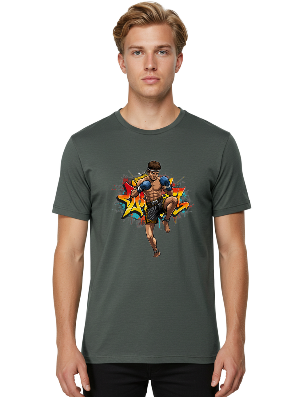 Muay-Thai-Fighter-5 Men'S Graphic Tee, 100% Cotton, Comfortable Casual Summer Wear, Machine Washable, Vintage Camera, Old Camera, Antique Camera, Black Camera, Classic Photography, Photography Equipment, Nostalgic Device, Film Camera, Bam950