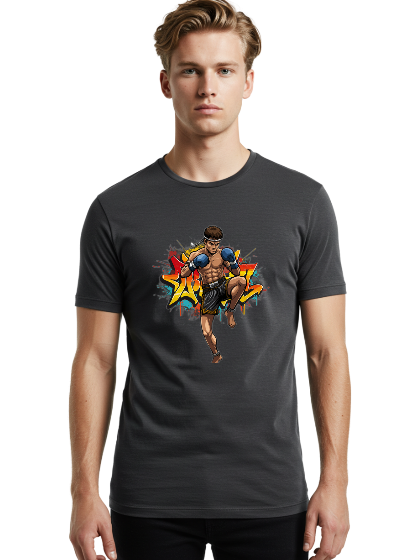 Muay-Thai-Fighter-5 Men'S Graphic Tee, 100% Cotton, Comfortable Casual Summer Wear, Machine Washable, Vintage Camera, Old Camera, Antique Camera, Black Camera, Classic Photography, Photography Equipment, Nostalgic Device, Film Camera, Bam950