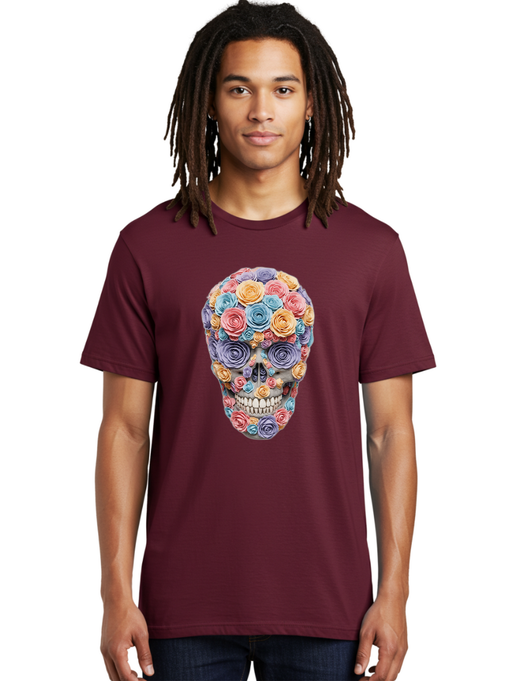 Multicolor-Floral-Skull-1 Men'S Graphic Tee, 100% Cotton, Comfortable Casual Summer Wear, Machine Washable, Vintage Camera, Old Camera, Antique Camera, Black Camera, Classic Photography, Photography Equipment, Nostalgic Device, Film Camera, Bam957