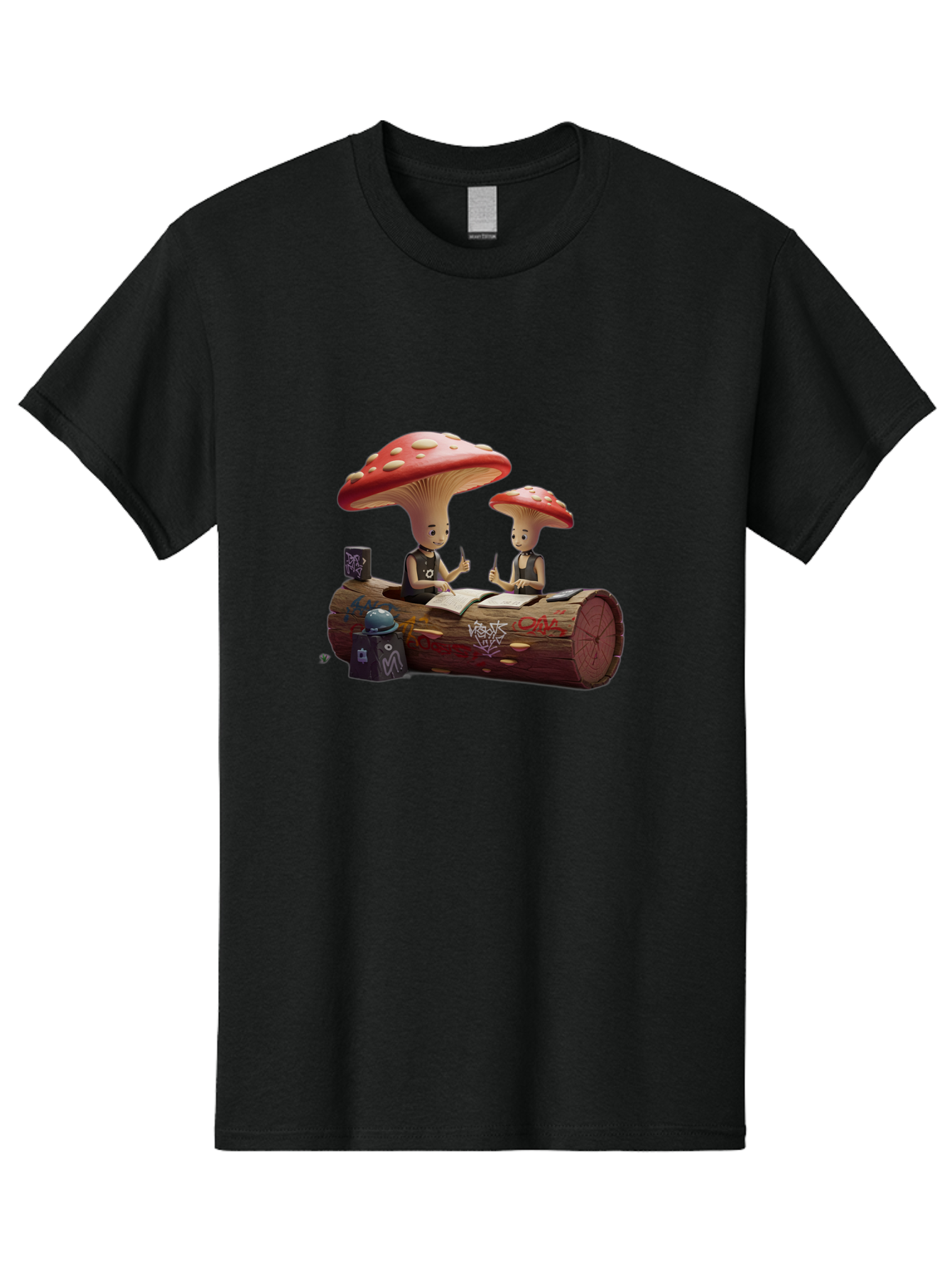 Mushroom-Characters-Studying Men'S Graphic Tee, 100% Cotton, Comfortable Casual Summer Wear, Machine Washable, Vintage Camera, Old Camera, Antique Camera, Black Camera, Classic Photography, Photography Equipment, Nostalgic Device, Film Camera, Bam959