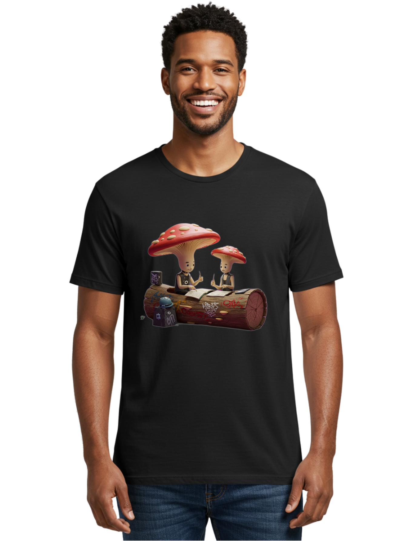 Mushroom-Characters-Studying Men'S Graphic Tee, 100% Cotton, Comfortable Casual Summer Wear, Machine Washable, Vintage Camera, Old Camera, Antique Camera, Black Camera, Classic Photography, Photography Equipment, Nostalgic Device, Film Camera, Bam959
