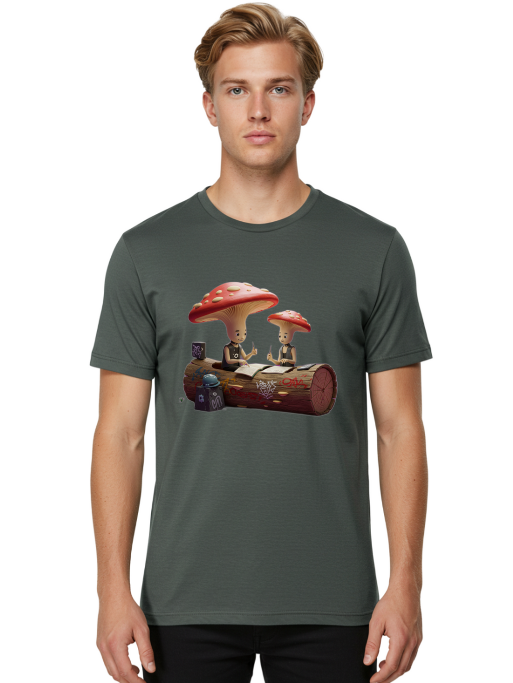 Mushroom-Characters-Studying Men'S Graphic Tee, 100% Cotton, Comfortable Casual Summer Wear, Machine Washable, Vintage Camera, Old Camera, Antique Camera, Black Camera, Classic Photography, Photography Equipment, Nostalgic Device, Film Camera, Bam959