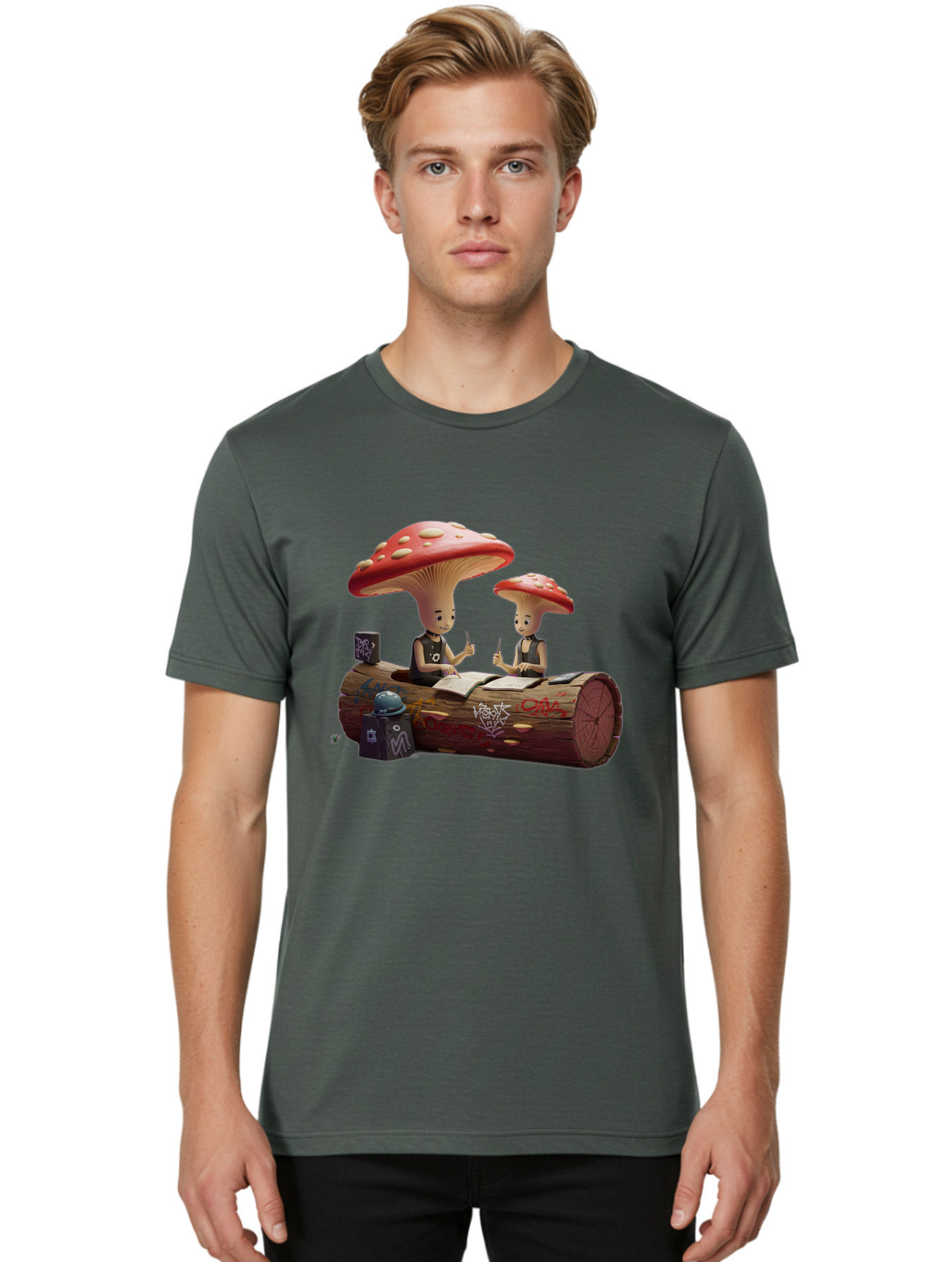 Mushroom-Characters-Studying Men'S Graphic Tee, 100% Cotton, Comfortable Casual Summer Wear, Machine Washable, Vintage Camera, Old Camera, Antique Camera, Black Camera, Classic Photography, Photography Equipment, Nostalgic Device, Film Camera, Bam959