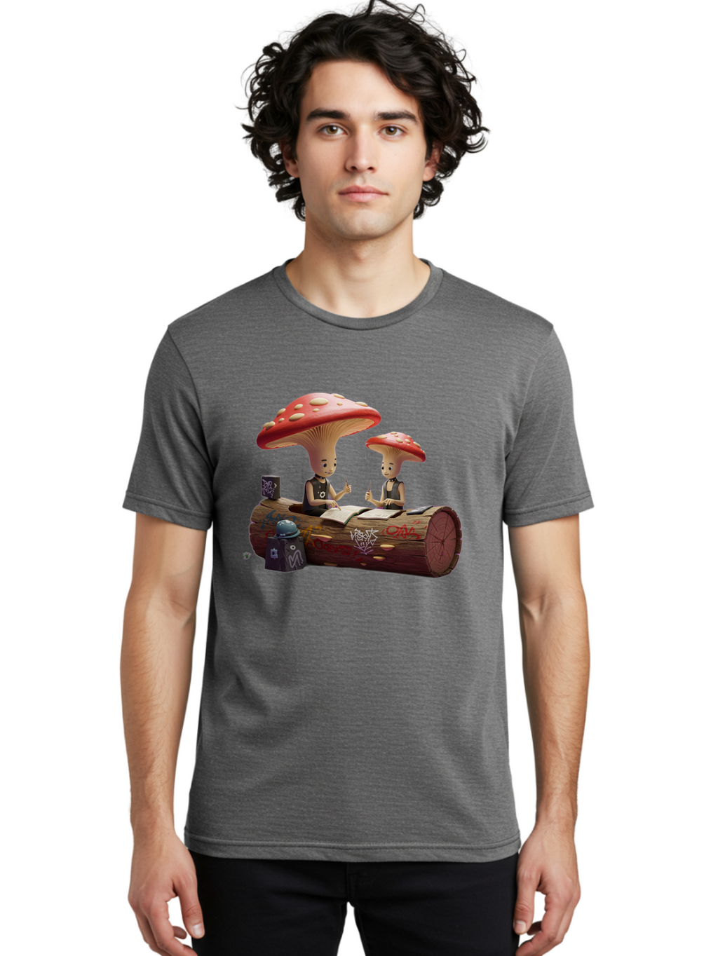 Mushroom-Characters-Studying Men'S Graphic Tee, 100% Cotton, Comfortable Casual Summer Wear, Machine Washable, Vintage Camera, Old Camera, Antique Camera, Black Camera, Classic Photography, Photography Equipment, Nostalgic Device, Film Camera, Bam959